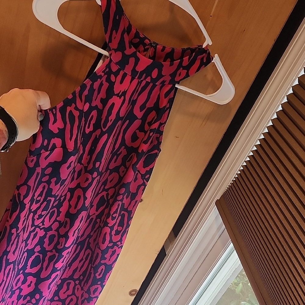 Trina Turk Vibrant Pink and Blue Patterned Dress